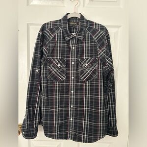 Helix Black White and Red Plaid Long-Sleeve Button-Up Shirt